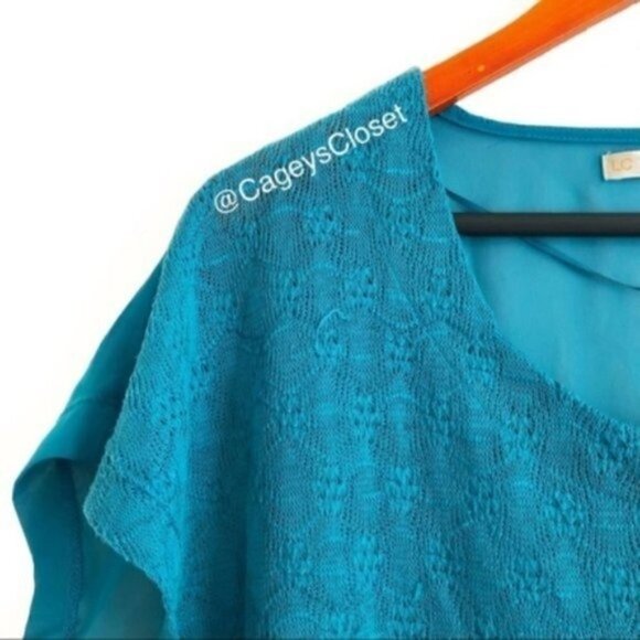 Lauren Conrad Blouse XS Aqua Lace Sheer Dolman - Picture 6 of 9